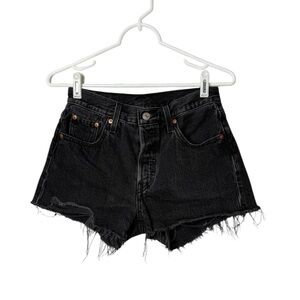 Levi’s 501 Black Cut Off Raw Hem Button Fly Denim Shorts 25
